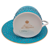 Голубая чашка со стразами и блюдце 200 мл
