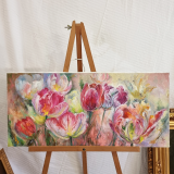Масло на холсте цветы розовые тюльпаны