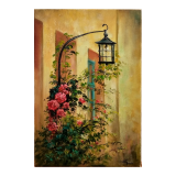 картина фонарь с розами масло