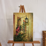 фонарь и цветы картина в интерьере