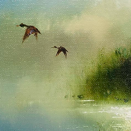 Картина маслом «Утиные дела», холст, багет