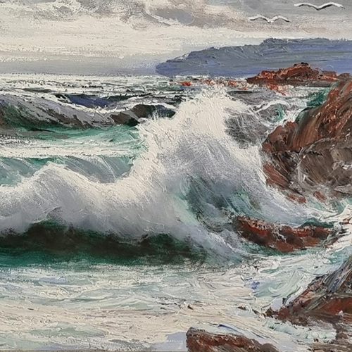 Картина «Шторм на берегу», Di Giulio, холст, масло, Италия