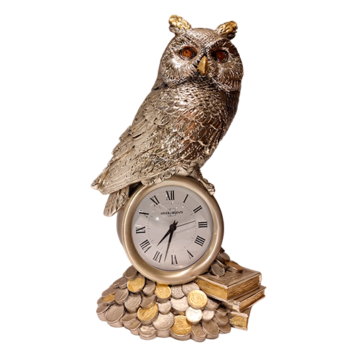 Часы «Сова на книгах», серебрение, кварцевый механизм, Италия