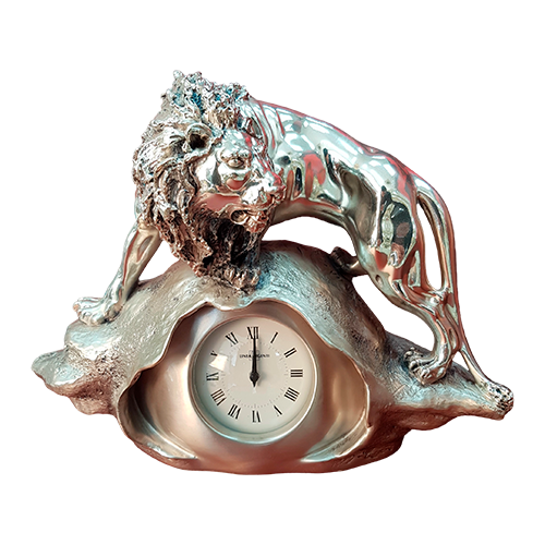Часы «Лев на скале»,посеребрение, Италия