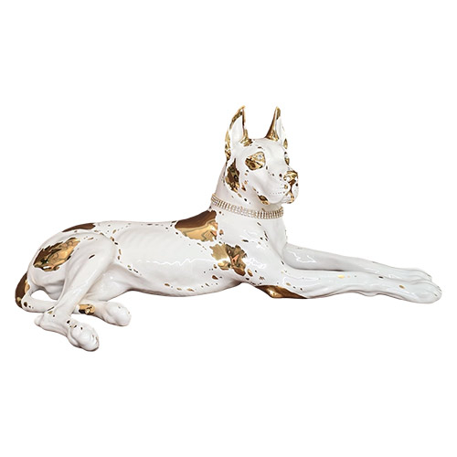 Статуэтка «Дог лежащий в золотом», керамика, Италия