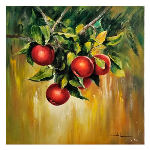 Яркий натюрморт «Яблоки», масло на холсте 60×60 см, Н.Григорьева